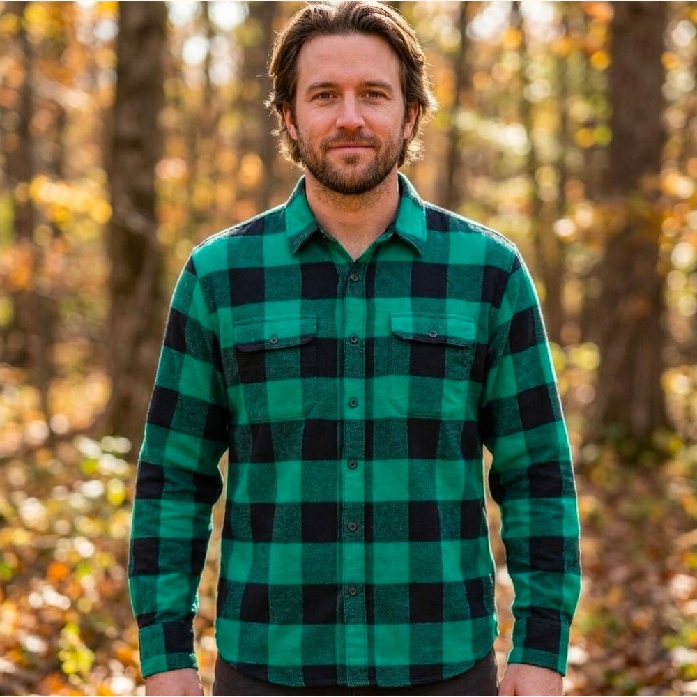 Lucky Brand Mens Green Black Buffalo Plaid Flannel Shirt Large Gorpcore New